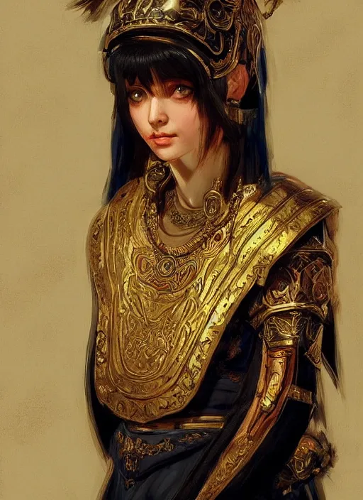 Image similar to portrait of an ancient roman character in incredible rich ornate armor, by ilya kuvshinov, by thomas lawrence, by bayard wu, trending on artstation, masterpiece