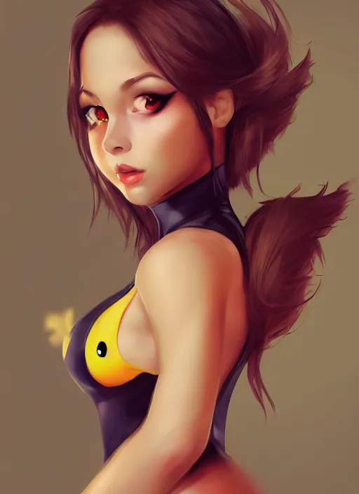 Prompt: a portrait of a sexy girl in pikachu costume, grim - lighting, high - contrast, intricate, elegant, highly detailed, digital painting, artstation, concept art, smooth, sharp focus, illustration