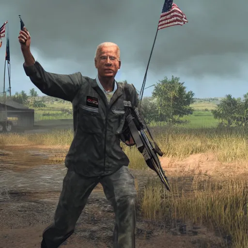 Image similar to video game screenshot of joe biden in Rising Storm 2