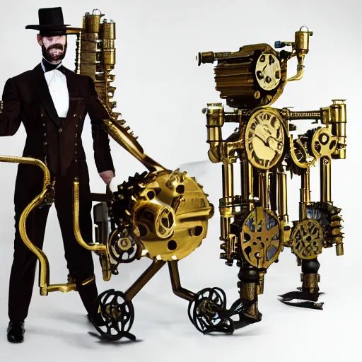 Prompt: Prototype steampunk mechanical brass animatronic borat