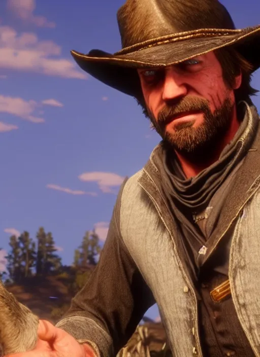 Image similar to film still of shaggy in red dead redemption 2 ( 2 0 1 8 video game )