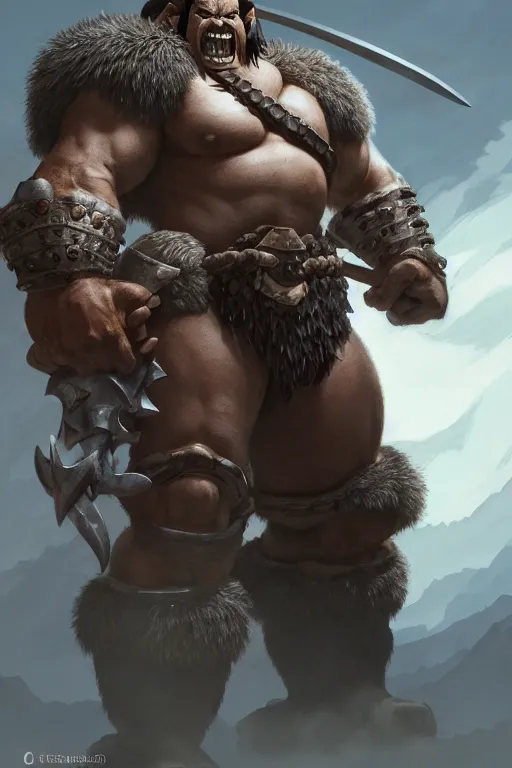 Image similar to orc barbarian wearing leather armor, full body shot, exquisite details, earth magic, mid view, design on a white background, by karl kopinski, james gurney, rockwell, studio muti, greg rutkowski, makoto shinkai, takashi takeuchi, studio ghibli