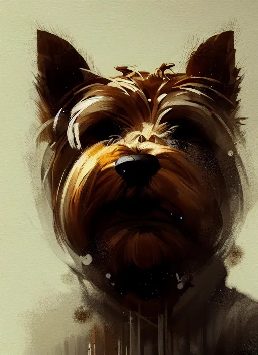 Image similar to norwich terrier as an north wich, backround dark, highly detailed, digital illustration, trending in artstation, modern painting, smooth, sharp focus, intricate, by peter mohrbacher