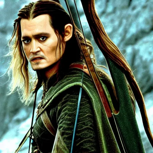 Image similar to A still of Johnny Depp as Legolas in Lord of the Rings (2001)