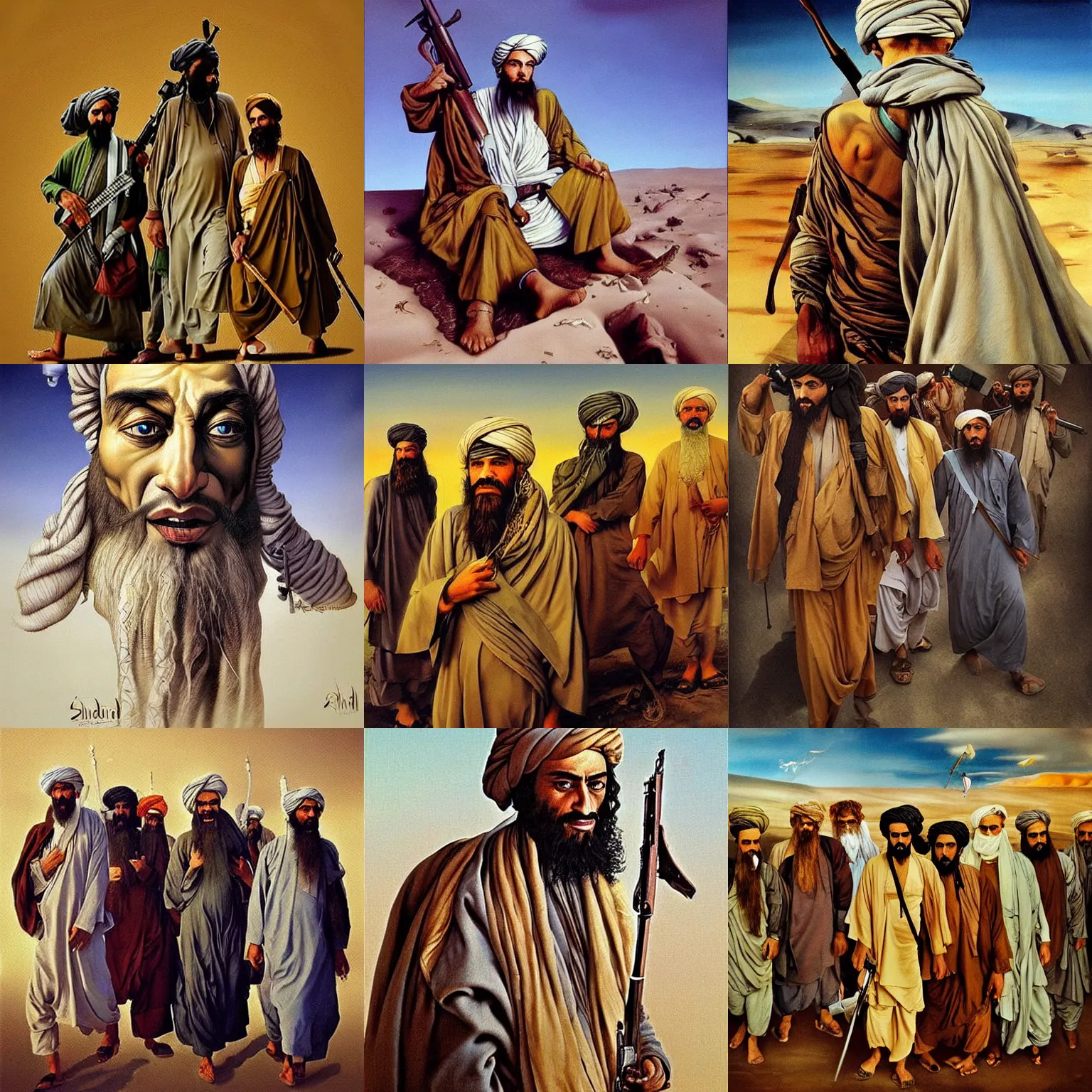 Prompt: the taliban by salvador dali, trending on artstation, favorites on deviantart, high quality art. artwork masterpieces, award winning