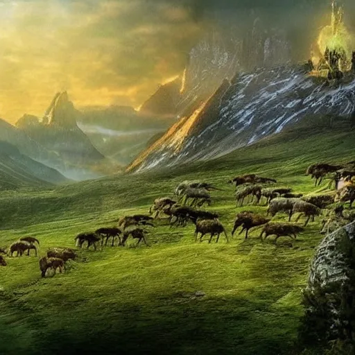 Image similar to Best Lord of the rings beautiful landscape