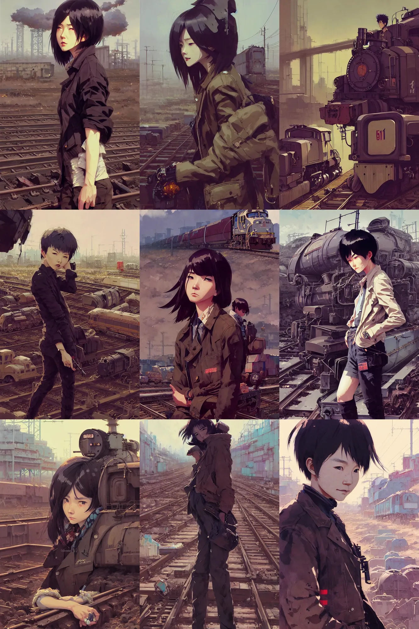 Prompt: hyper - realistic portrait of freight train graveyard, extreme detail, in style of pan ren wei, ilya kuvshinov, yoji shinkawa, atey ghailan, krenz cushart, by greg rutkowski, by greg tocchini, by james gilleard, by joe fenton, by kaethe butcher, grunge aesthetic