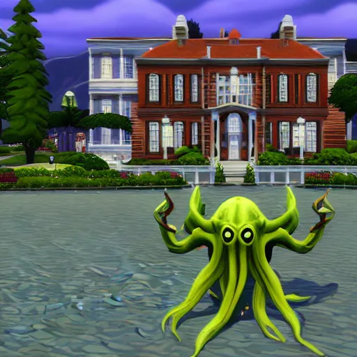 Prompt: Cthulhu in the Sims 4