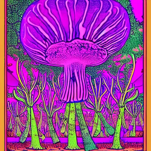 Image similar to Terence McKenna growing is a magic mushroom, blacklight poster