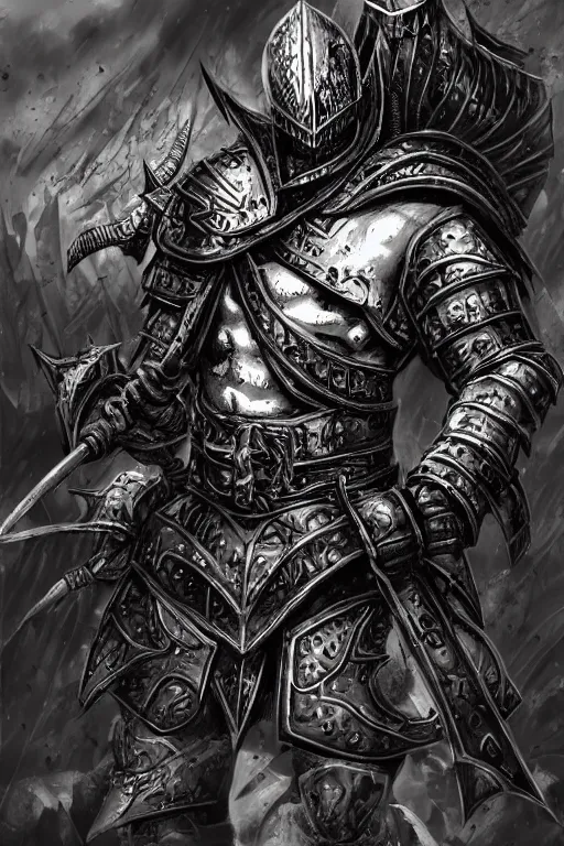 Image similar to chaos warrior, fantasy, warhammer, highly detailed, digital art, sharp focus, trending on art station, kentaro miura manga art style