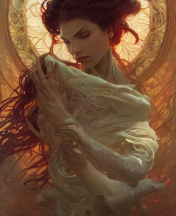 Image similar to a whirlwind of souls ushing inside the metaverse, half body, glowin eyes, d d, fantasy, intricate, elegant, highly detailed, colorful, vivid color, digital painting, artstation, concept art, art by artgerm and greg rutkowski and alphonse mucha and ruan jia