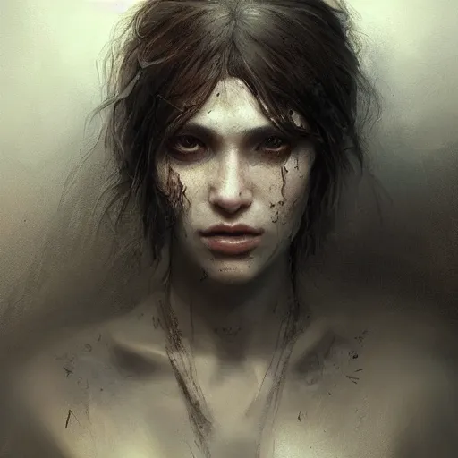 Prompt: portrait of a woman, gritty, gloomy, pain, gritty, sad, intricate, elegant, highly detailed, digital painting, artstation, concept art, matte, sharp focus, illustration, octane render, unreal engine, art by aenaluck and roberto ferri and greg rutkowski, epic fantasy, digital painting