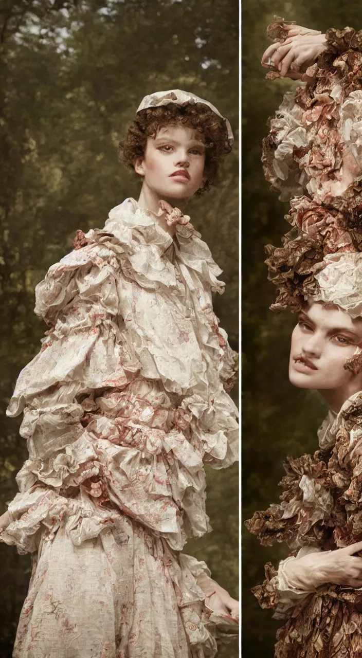 Prompt: fashion editorial by Jean-Honoré Fragonard. outdoor. highly detailed. 8k. depth of field. photography