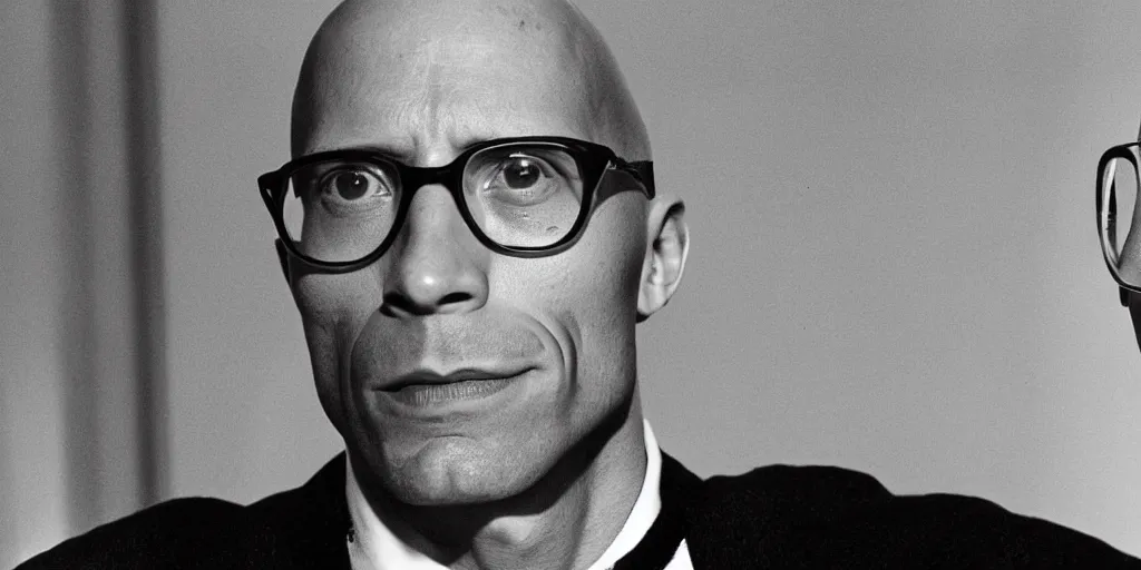 Prompt: Michel Foucault as played by Dwayne Johnson in Foucault, the biopic