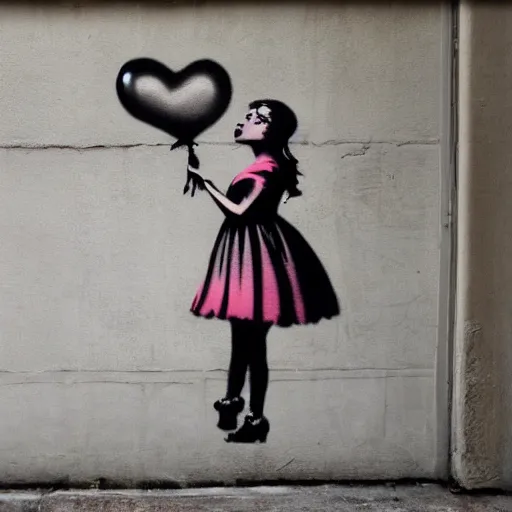 Image similar to girl with balloon by banksy cursed version realistic