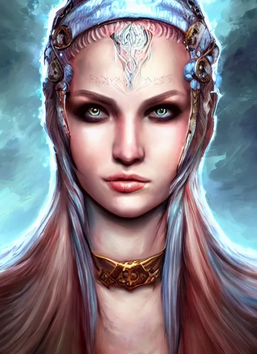 Image similar to a higly detailed airbrush portrait painting of a fantasy character, fantasy portrait, pinterest, baldur's gate, dynamic lighting, ambient lighting, deviantart