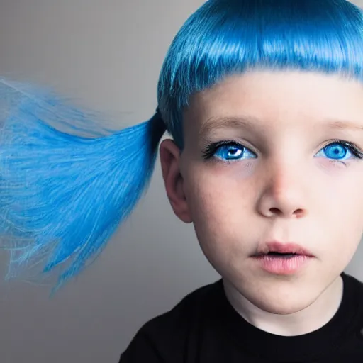 Image similar to a boy with blue hair and blue eyes