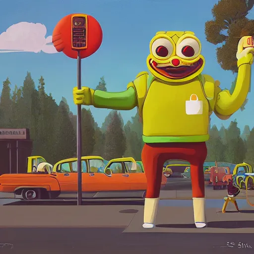 Image similar to pepe as macdonalds worker by simon stalenhag