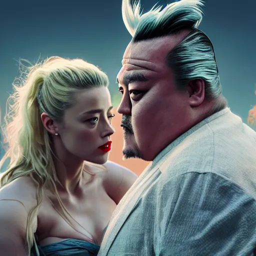 Image similar to Amber Heard and Johnny Depp are sumo fighting, artstation, matte painting, highly detailed, intricate, concept art, dramatic cinematic lighting, octane render, 8k, unreal engine