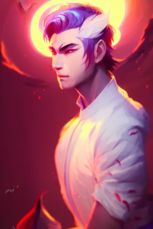 Prompt: character design, anbeno seimei, blurred environment background, colorful magic effects, white skin, portrait, male, clothed, sharp focus, digital art, concept art, trending on artstation, dynamic lighting, by emylie boivin and rossdraws