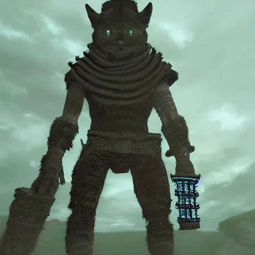 Image similar to cat by shadow of the colossus style