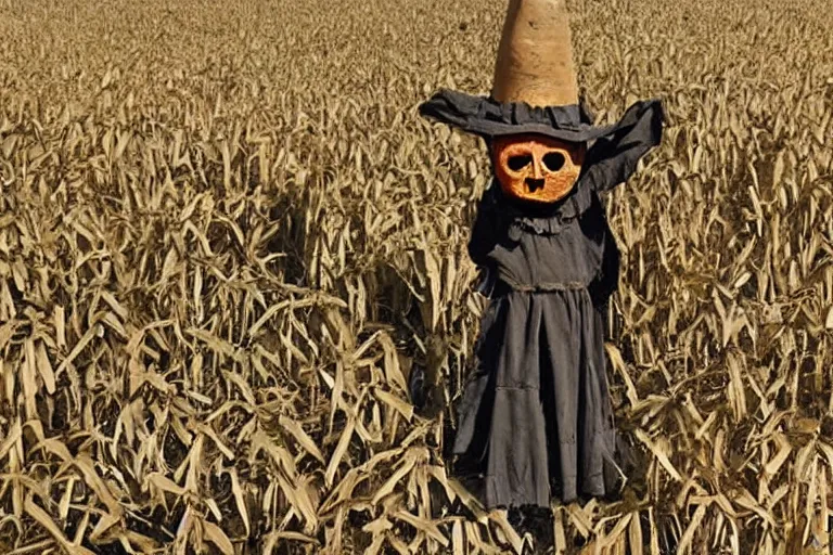 Prompt: horrifying scarecrow from the early 1 9 0 0's in the cornfields