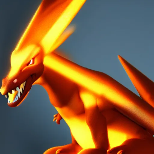 Image similar to photorealistic charizard from pokemon, realism, realistic, 8 k, sharp focus, volumetric light