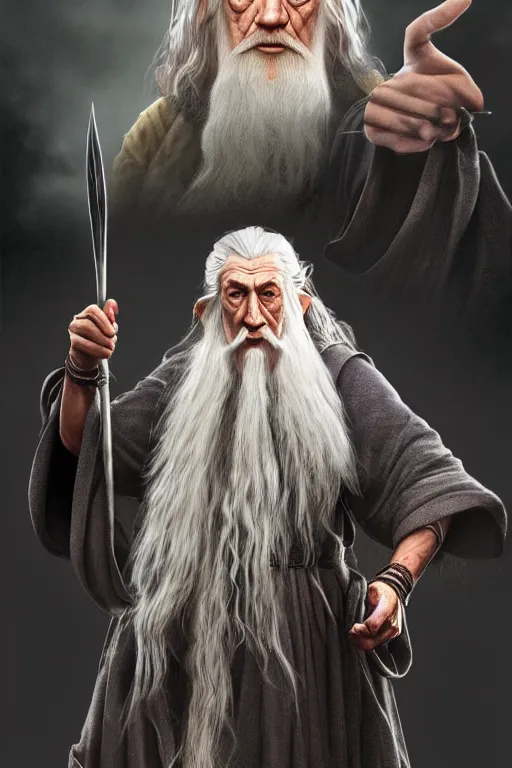 Prompt: a hyperrealistic 3 d render of gandalf as harry potter. by artgerm, wlop and ravi varma. octane render. dark moody lighting. middle - earth background. intricate beautiful details. trending on deviant art. indian and japanese mythology. rama.