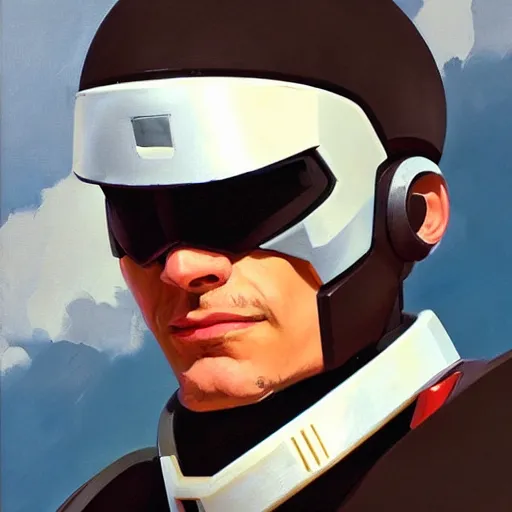 Image similar to greg manchess portrait painting of alex j. murphy aka robocop as overwatch character, medium shot, asymmetrical, profile picture, organic painting, sunny day, matte painting, bold shapes, hard edges, street art, trending on artstation, by huang guangjian and gil elvgren and sachin teng