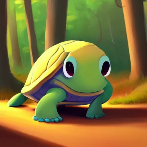 Prompt: Goro Fujita a portrait cute cartoon turtle happily walking through the forest, painting by Goro Fujita, sharp focus, highly detailed, ArtStation