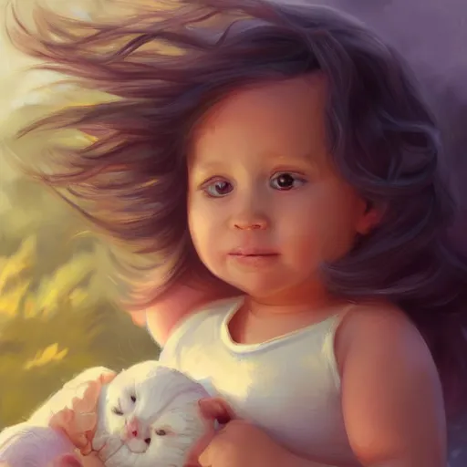 Image similar to clear portrait of human babies, adorable appearance!!!, golden hour, happy apearance, cottagecore!!, background hyper detailed, character concept, full body, dynamic pose, intricate, elegant, highly detailed, digital painting, artstation, concept art, smooth, sharp focus, illustration, art by artgerm and greg rutkowski and alphonse mucha