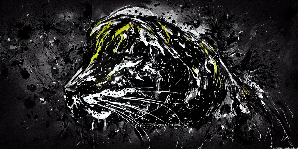 Image similar to the smooth panther, made of smooth black goo, sticky, full of black goo, covered with black goo, splattered black goo, dripping black goo, dripping goo, splattered goo, sticky black goo. concept art, reflections, black goo, animal drawing, digital art, desktop background