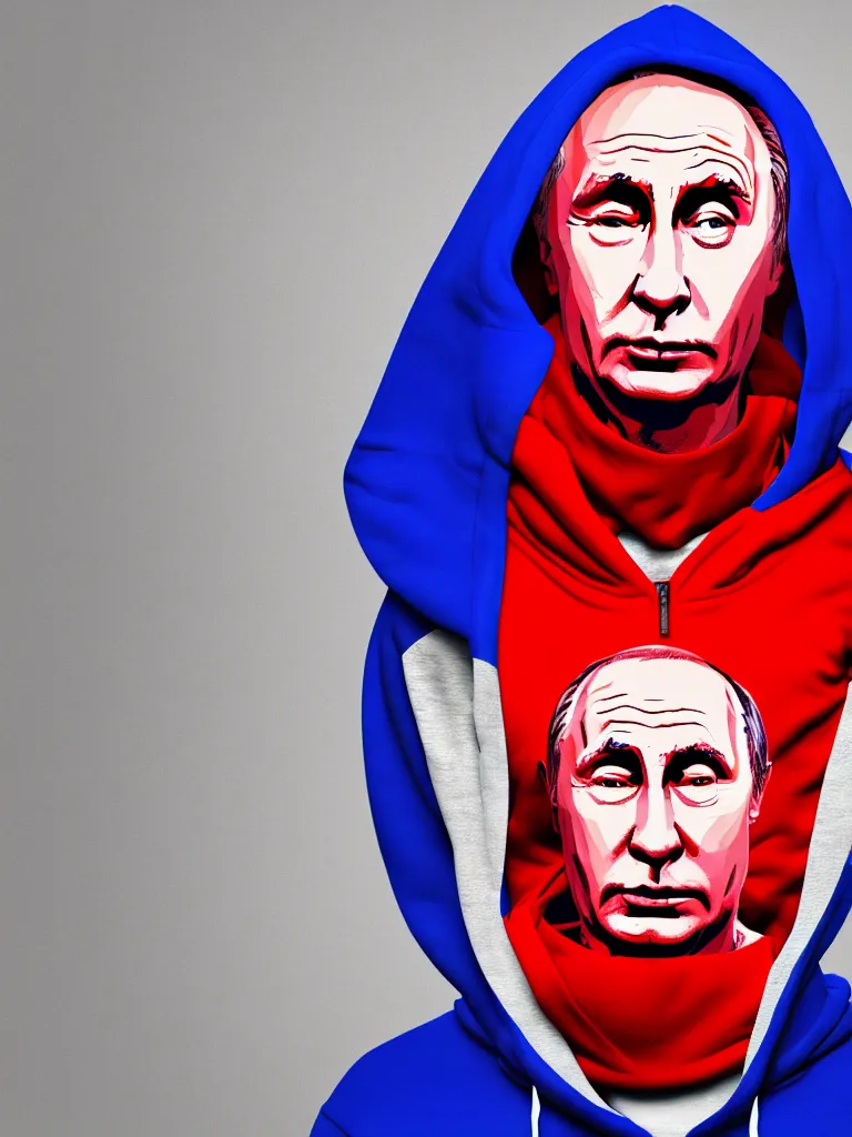Prompt: body portrait of person in hoodie and red - blue - white bandana looking like vladimir putin in the style of gta game, 8 k super resolution