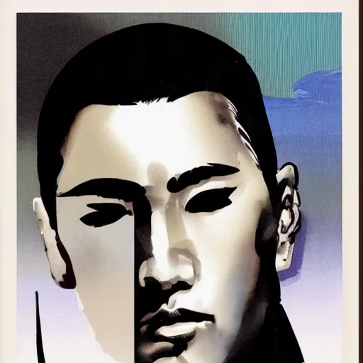 Image similar to portrait of glamorous yukio mishima, hanafuda vogue cover illustration by yoji shinkawa, james jean and stina persson