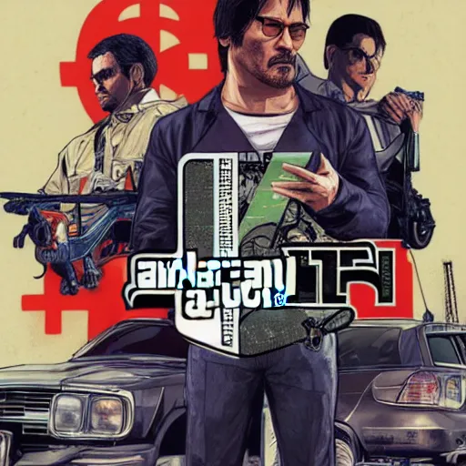 Image similar to Hideo Kojima in GTA 5, cover art by Stephen Bliss, boxart, loading screen