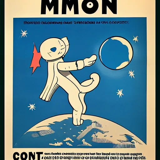 Prompt: propaganda poster for colonizing the moon with pointing cat , by bonesetell