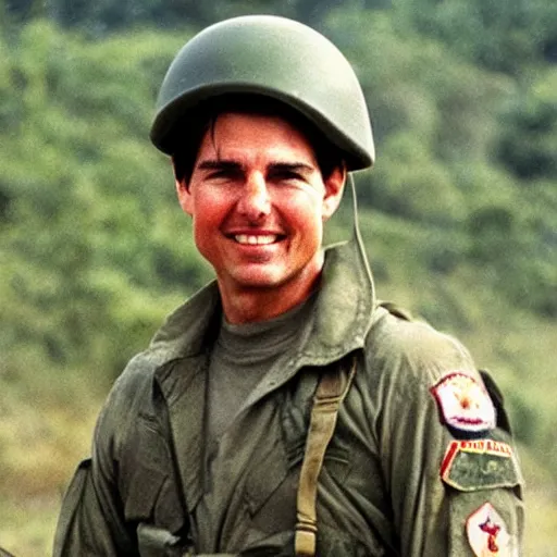 Image similar to Tom Cruise as a soldier in Vietnam, award winning historical photograph