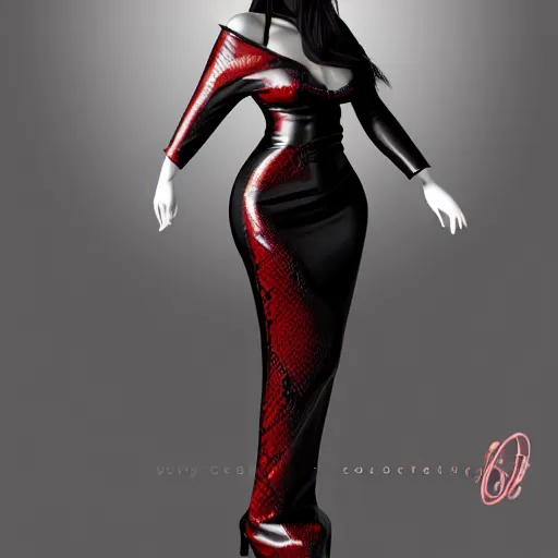 Prompt: curvy feminine hot goth woman with elegant red-black snakeskin leather dress, cgsociety, photorealistic, sublime ambience, idealistic, 16k, smooth, sharp focus, trending on ArtStation, volumetric lighting, fully clothed, worksafe