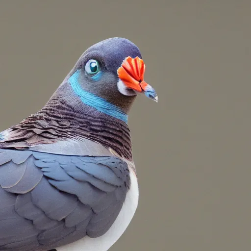 Prompt: anthropomorphic carrier pigeon with the face of jim carrey
