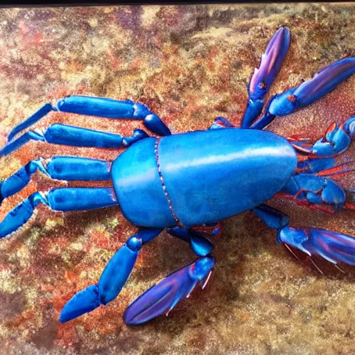 Prompt: realistic, very detailed, giant blue american lobster