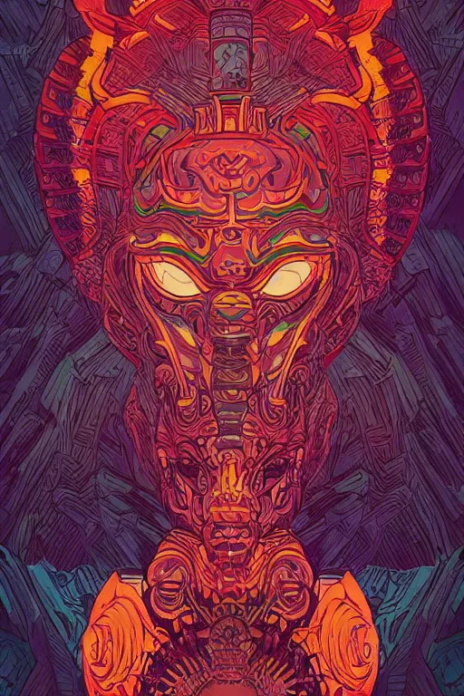 Image similar to totem animal tribal chaman vodoo mask feather gemstone plant video game illustration vivid color borderlands and by feng zhu and loish and laurie greasley, victo ngai, andreas rocha, john harris radiating a glowing aura