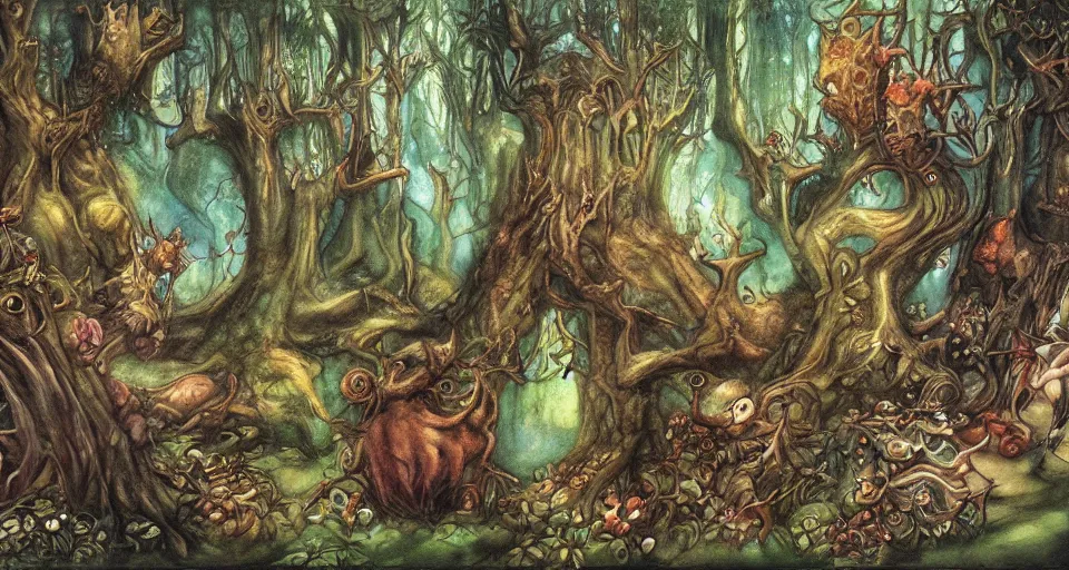 Prompt: Enchanted and magic forest, by Brian Froud