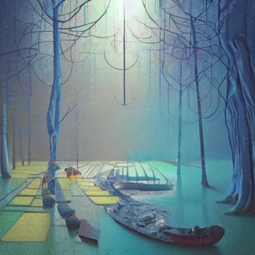 Image similar to beautiful colourful scene. digital artwork by vincent bons, beeple, michael whelan, remedios varo and gerardo dottori. grainy and rough. interesting pastel colour palette. beautiful light. oil and water colour based on high quality render.