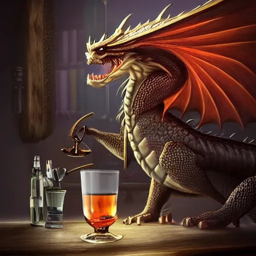 Prompt: a anthropomorphic dragon drinking in a bar Trending on artstation DeviantArt Pinterest furaffinty Photorealistic HD 8k highlights and shadow detailed High Resolution