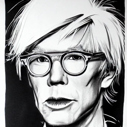 Prompt: pencil illustration of Andy Warhol highly detailed, cinematic,