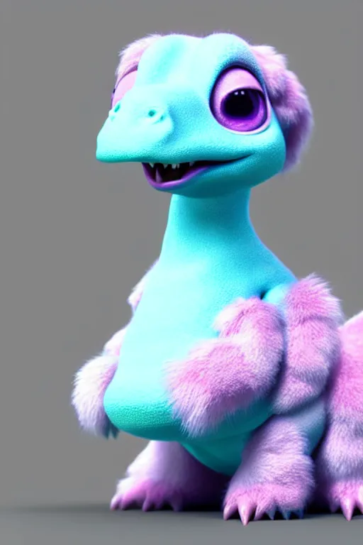 Prompt: high quality 3 d render hyperrealist very cute multipastel fluffy baby dinosaur, vray, smooth in the background, artstation