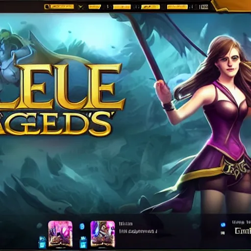 Prompt: Emma Watson in League of Legends. Legendary Skin. In game capture