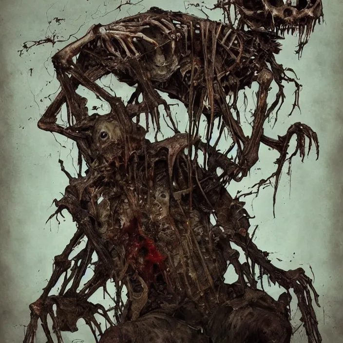 Prompt: a skeletal creature with rotting flesh still clinging to its bones. Its eyes are sunken in and dark, and its mouth is open in a permanent scream. It is clad in tattered rags and wields a rusty sword, symmetrical, D&D character art, portrait, digital painting, Peter Mohrbacher, Alphonse Mucha, Brian Froud, Yoshitaka Amano, Kim Keever, Victo Ngai, James Jean