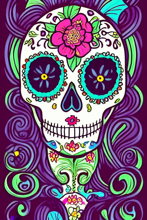 Image similar to Illustration of a sugar skull day of the dead girl, art by Jeremiah Ketner