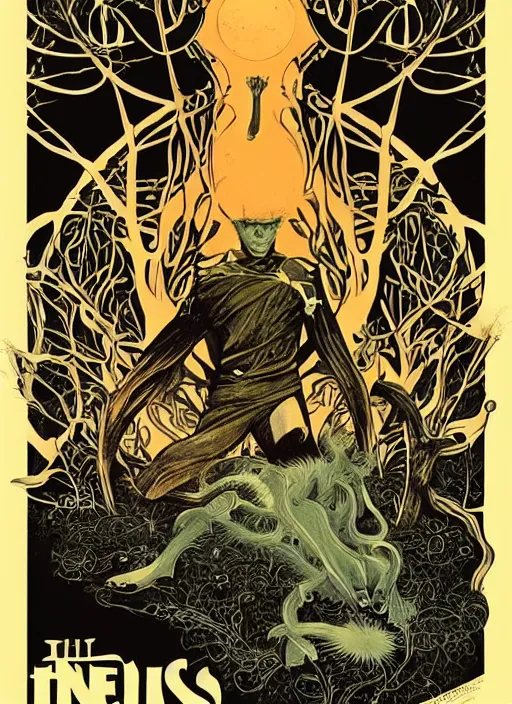 Image similar to endless forest, black holes, art nouveau, 7 0 s pulp poster art, majestic character, detailed